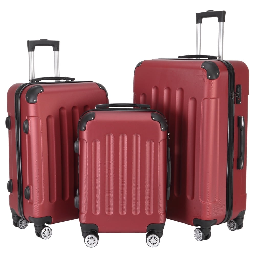 3 Piece Set, Suitcase Spinner Luggage Sets ABS Trolley Case Lightweight Durable Suitcase Double Wheels Suitcase Carry-On Luggage Suitcases TSA Lock 20/24/28 Inch (Wine Red)