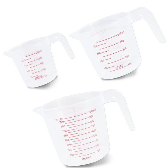 3-Piece Set Unbreakable Plastic Measuring Cups - Food-Grade Measuring Jugs-250/500/1000ml Capacity- Great for Oil,Flour, Milk More-Stackable and Dishwasher-Safe