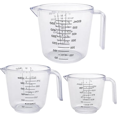 3-Piece Set Unbreakable Plastic Measuring Cups, Food-Grade Measuring Jugs, 150/300/600ml Capacity, Stackable and Dishwasher-Safe, Great for Oil, Vinegar, Flour, More