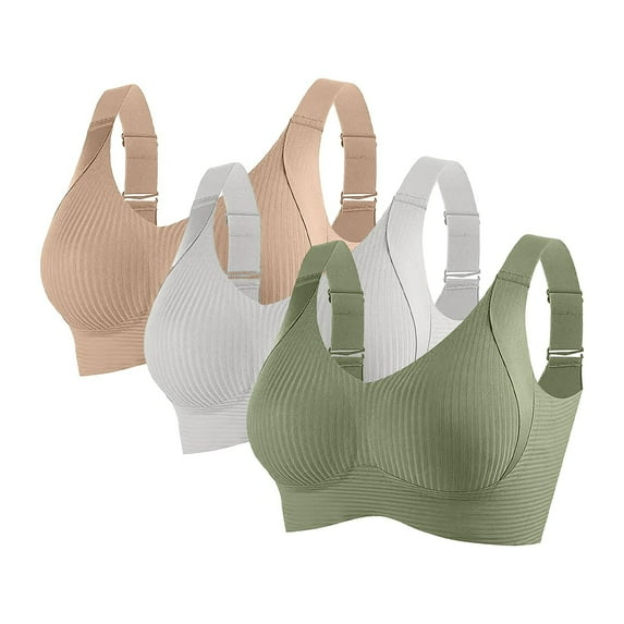 3 Piece Set Womens Wireless Bras Full Coverage Wide Shoulder Straps Push up High Support Bralettes Sports Fitness (3XL, Khaki,Green,White)