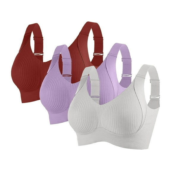 3 Piece Set Womens Wireless Bras Full Coverage Wide Shoulder Straps Push up High Support Bralettes Sports Fitness (L, Purple,Red,White)