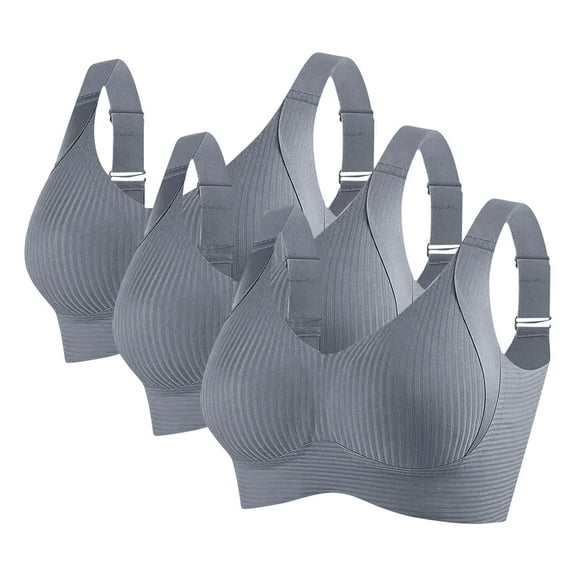 3 Piece Set Womens Wireless Bras Full Coverage Wide Shoulder Straps Push up High Support Bralettes Sports Fitness (XXL, 3*Gray)