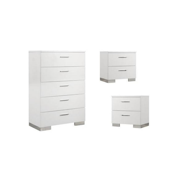 3 Piece Set with Chest and (Set of 2) 2 Drawer Night Stands in White