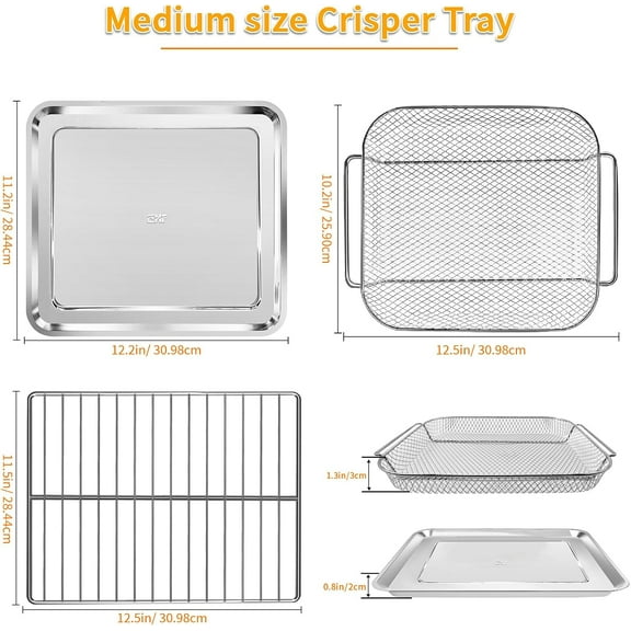 3 Piece Sets Bake Pan Fry Basket Wire Rack for 26QT Extra Large Air Fryer Convection Toaster Oven, Steel Air Fryer Accessories Replacement Parts