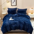 thumbnail image 1 of 3 Piece Shaggy Duvet Cover Set, Luxury Ultra Soft Cozy Long Faux Fur (Twin, Navy), 1 of 5