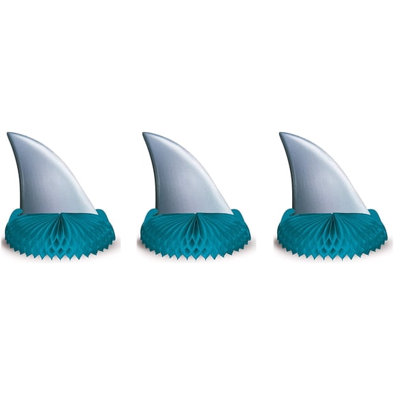 3 Piece Shark Theme Party Supplies Birthday Decorations Table Centerpieces, Gray/Blue, 6.75 x 6.25