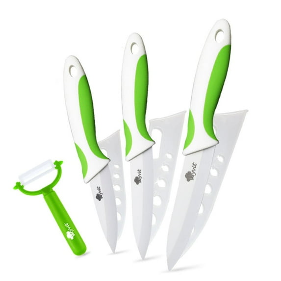 3-Piece Sharp Ceramic Knife Set with Covers - Stain Resistant White Blade Rust Proof Kitchen Knives Household Vegetables Slicing Tool