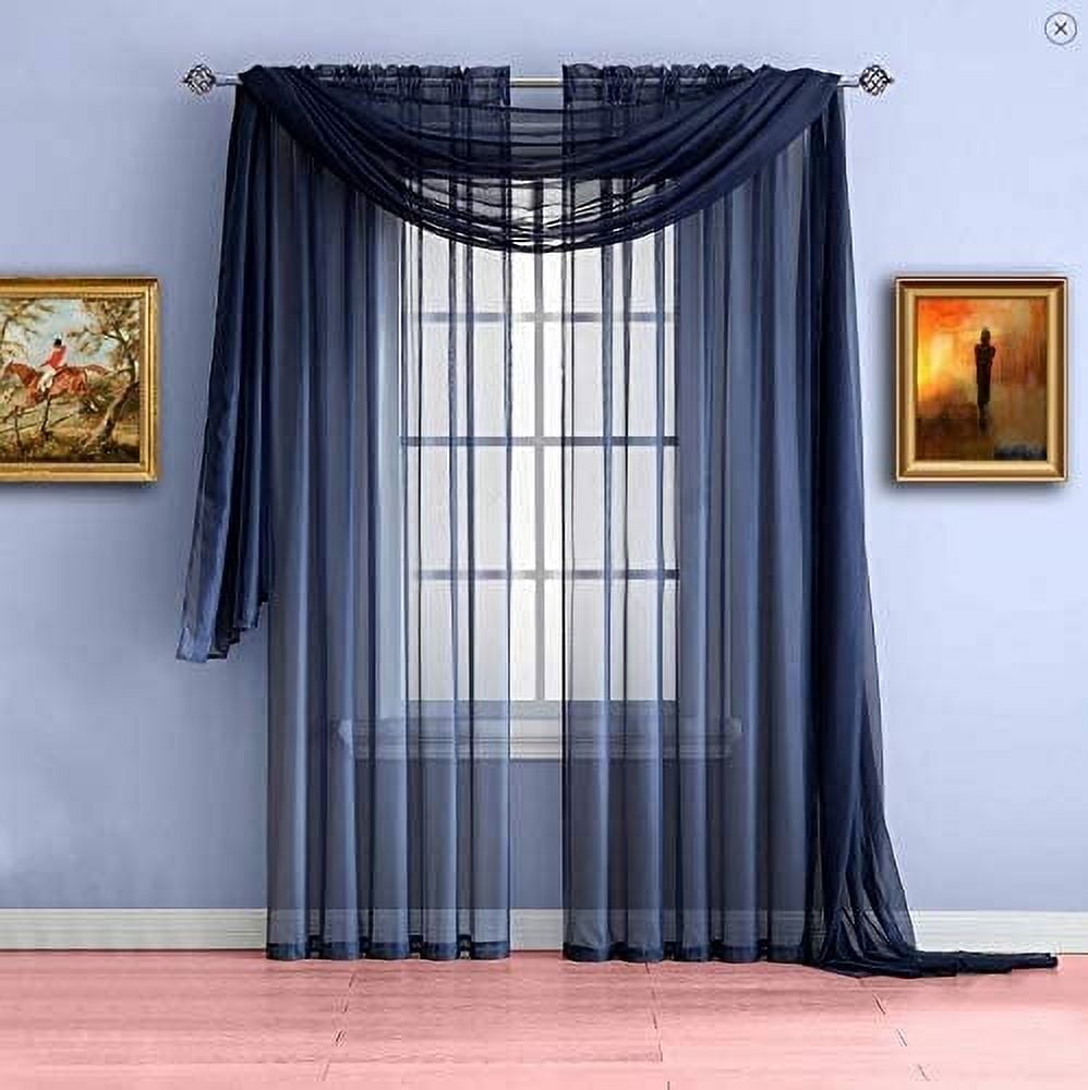 3-Piece Set: Sheer Voile Window Curtain Panels (58" x 84") & Scarf (37 ...
