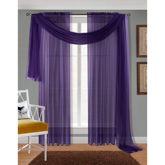 3 Piece Sheer Panel & Scarf Window Treatment Set | Decotex