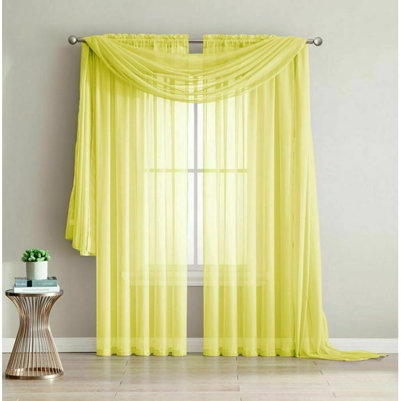 3 Piece Sheer Window Curtain Set - 2 Sheer Curtain + Scarf - Over 20 Colors!