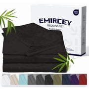 Emircey 3 Piece Bamboo Sheets Set (1 Fitted Sheet + 2 Pillowcases) - Soft,Breathable, Cooling Bedding for Homeand Dorm, Fits Mattress upto 12"