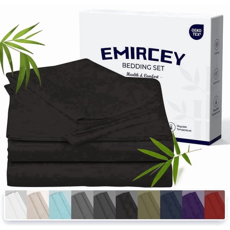 Emircey 3 Piece Bamboo Sheets Set (1 Fitted Sheet + 2 Pillowcases) - Soft,Breathable, Cooling Bedding for Homeand Dorm, Fits Mattress upto 12"