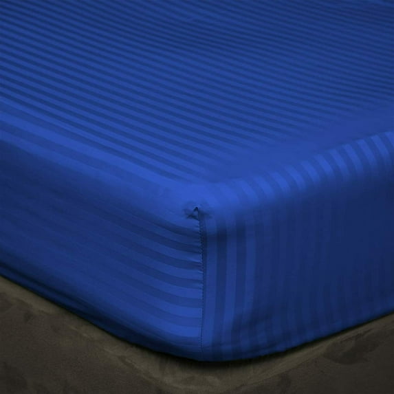 3 Piece Sheets - 1 Piece Fitted Sheet & 2 Pillowcases, 450 Thread Count - 100% Egyptian Cotton, Deep Pocket of 14" Inch, Ultra-Soft and All Around Elastic Snug Fit (Twin Size - Royal Blue Stripe)