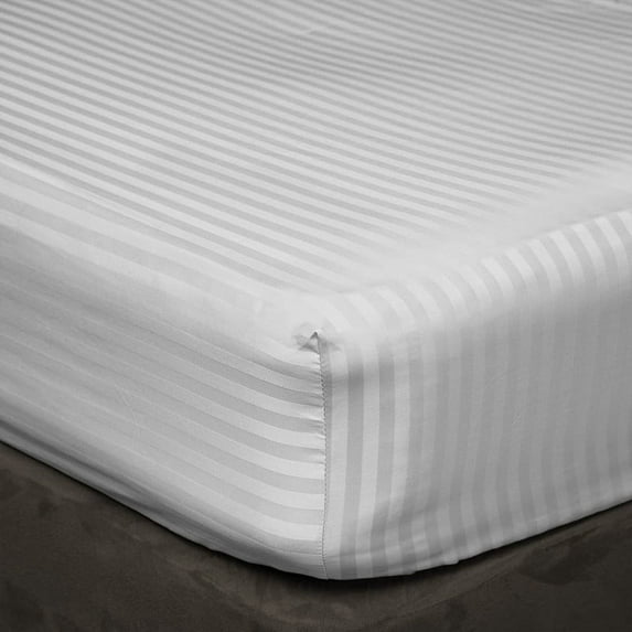 3 Piece Sheets - 1 Piece Fitted Sheet & 2 Pillowcases, 450 Thread Count - 100% Egyptian Cotton, Deep Pocket of 16" Inch, Ultra-Soft and All Around Elastic Snug Fit (Full Size - Light Grey Stripe)