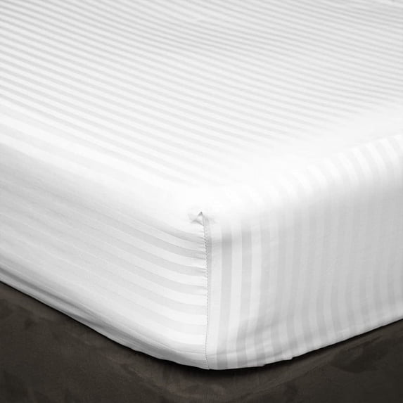 3 Piece Sheets - 1 Piece Fitted Sheet & 2 Pillowcases, 450 Thread Count - 100% Egyptian Cotton, Deep Pocket of 17" Inch, Ultra-Soft and All Around Elastic Snug Fit (Full-XXL Size - White Stripe)