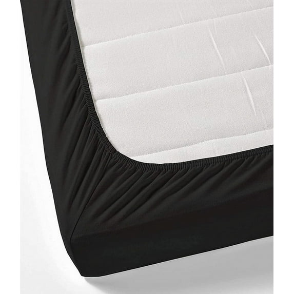3 Piece Sheets - 1 Piece Fitted Sheet & 2 Pillowcases, 450 Thread Count - 100% Egyptian Cotton, Deep Pocket of 14" Inch, Ultra-Soft and All Around Elastic Snug Fit (Full Size - Black Solid)