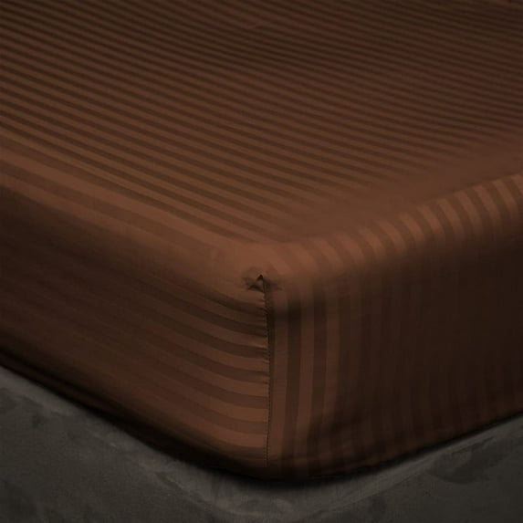 3 Piece Sheets - 1 Piece Fitted Sheet & 2 Pillowcases, 450 Thread Count - 100% Egyptian Cotton, Deep Pocket of 14" Inch, Ultra-Soft and All Around Elastic Snug Fit (Olympic Size - Chocolate Stripe)