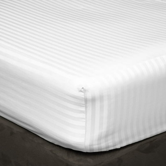 3 Piece Sheets - 1 Piece Fitted Sheet & 2 Pillowcases, 450 Thread Count - 100% Egyptian Cotton, Deep Pocket of 14" Inch, Ultra-Soft and All Around Elastic Snug Fit (Twin Size - White Stripe)