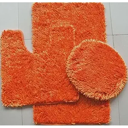 3 Piece Shiny Chenille Bath Rugs Set, Includes Area Rug, Contour Rug and Lid Cover, Orange