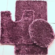 3 Piece Shiny Chenille Bath Rugs Set, Includes Area Rug, Contour Rug and Lid Cover, Wine