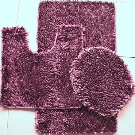 3 Piece Shiny Chenille Bath Rugs Set, Includes Area Rug, Contour Rug and Lid Cover, Wine