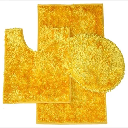 3 Piece Shiny Chenille Bath Rugs Set, Includes Area Rug, Contour Rug and Lid Cover, Yellow
