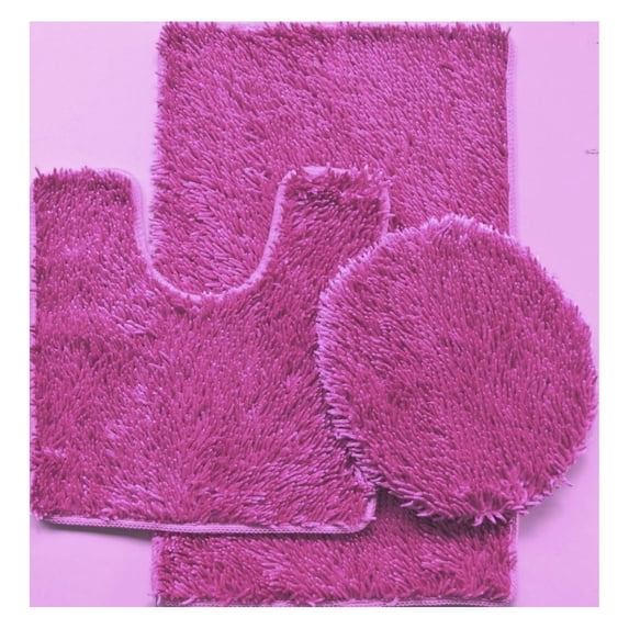 3 Piece Shiny Chenille Bath Rugs Set Large 18" x 30 Contour Mat 18"x18" and Lid. (Hot )