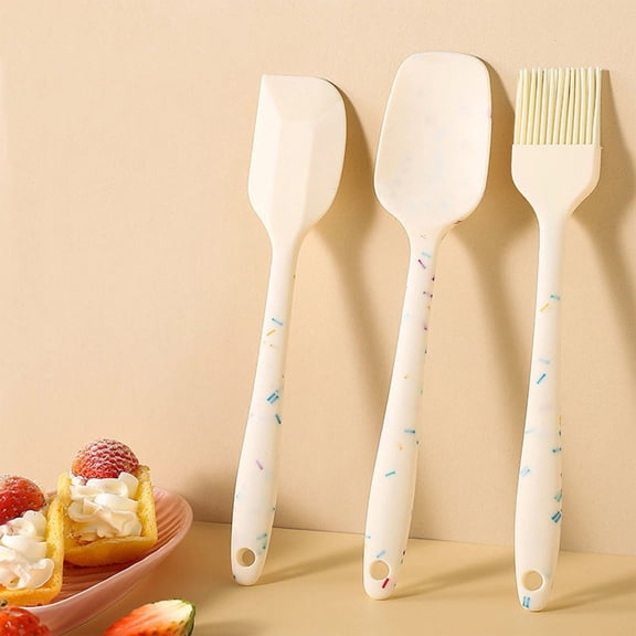 3-Piece Silicone Baking Utensils Set, Heat Resistant Nonstick Spatula Turner and Basting Brush, Dishwasher Safe Kitchen Tools with Stainless Steel Core for Cooking and Baking