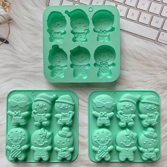 3-Piece Silicone Gingerbread Man Mold Set  6-Cavity Non-Stick Baking Molds for Holiday Cookies, Cakes, Soap, and Jelly Making
