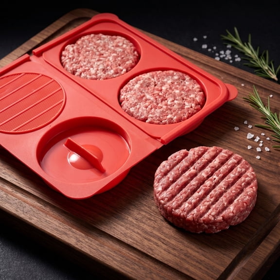 3-Piece Silicone Hamburger Press Set, 4-Cavity Foldable Meat Mold, Non-Stick Patty Maker for Homemade Burgers, Shrimp Cakes, and Stuffed Sliders