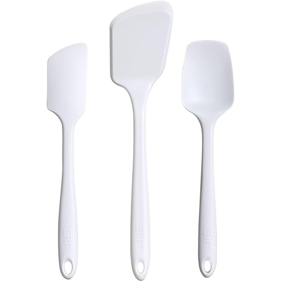 3-Piece Silicone Kitchen Utensils Set - Spatula Flip Turner Spoonula - Non Toxic for Nonstick Cookware - Studio White