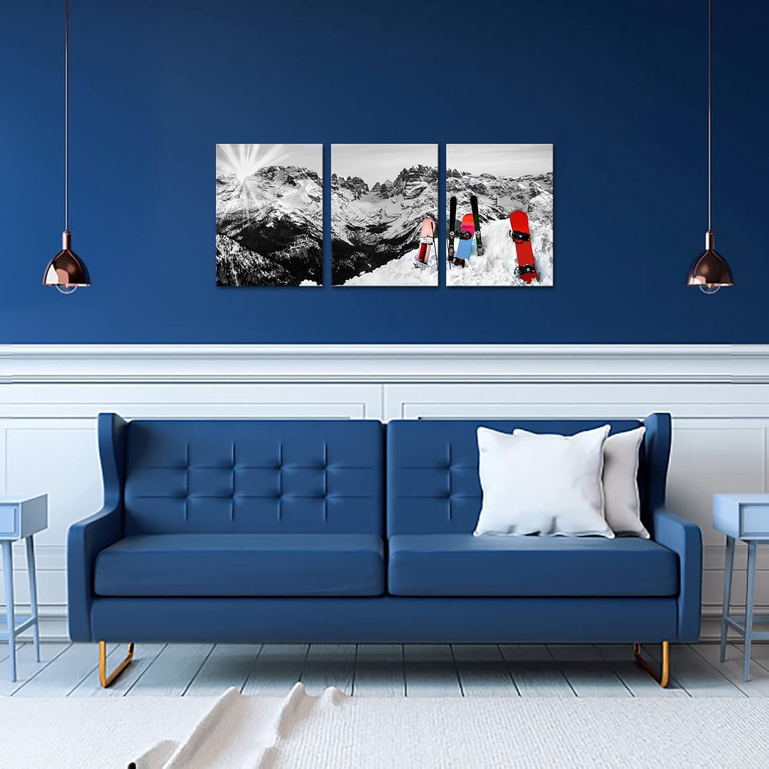 3 Piece Ski Wall Art Decor Rocky Mountains at Sunrise Winter Landscape ...