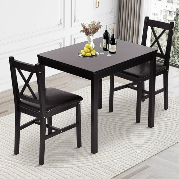3-Piece Small Dining Table Set, Square Kitchen Table with 2 Chairs, Space-Saving Dinette for Kitchen, Dining Room, or Apartment, Dark Brown Finish