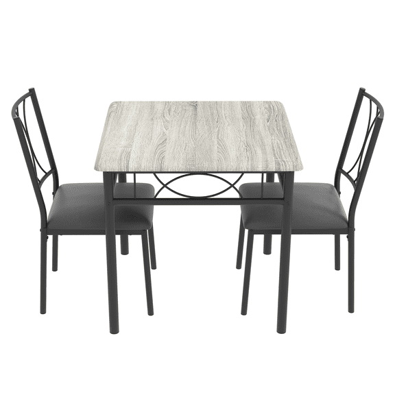 3-Piece Small Dining Table Set for 2 – Retro Industrial Square Table + 2 Cushioned Chairs – Sturdy MDF & Reinforced Steel Frame