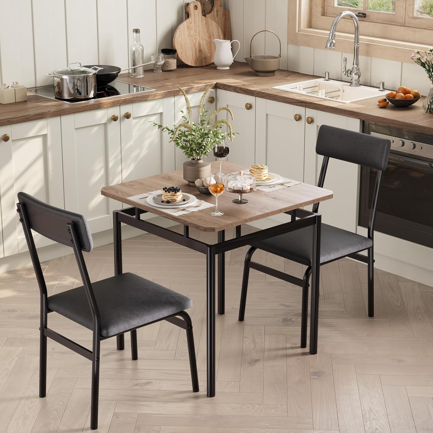 3-Piece Small Kitchen Table Set for 2, Wooden Dining Table Set for 2 ...