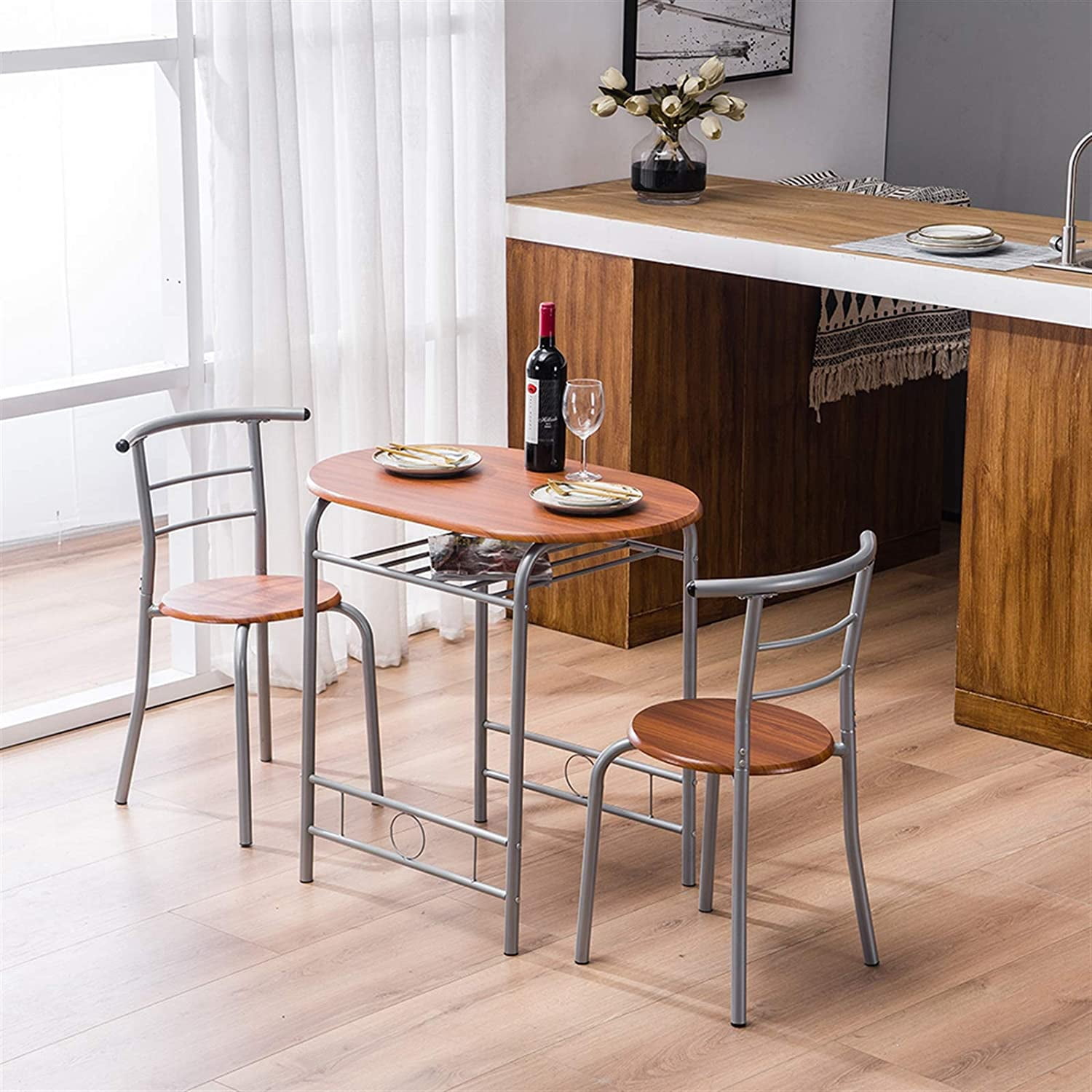 Small Table With Racks 3 Piece Small Wooden Round Table & Chair Set,Space Saving Kitchen ...