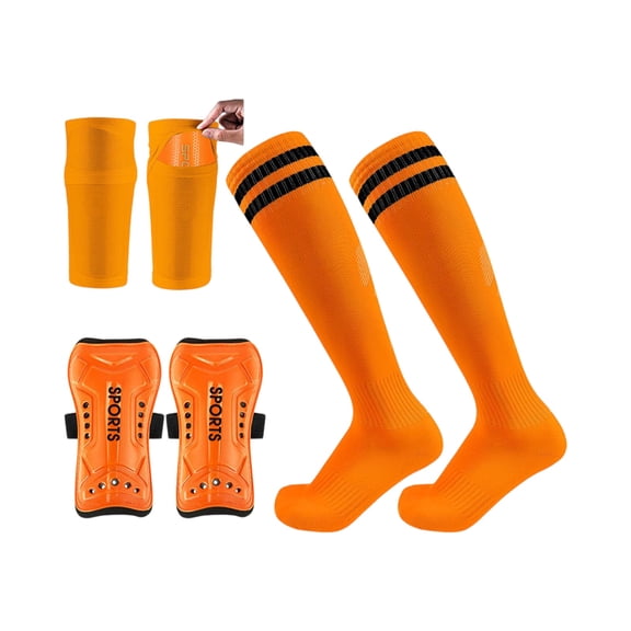 3 Piece Soccer Shin Guards & Socks Set With Adjustable Strap Ties - 5" & 6" Length, Adjustable Straps, Protective Shin Guards, Breathable Durable Soccer Socks - For Youth &