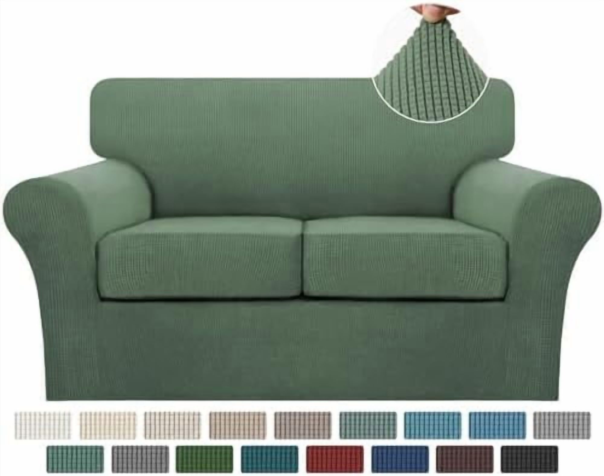 3 Piece Sofa Covers for 2 Cushion Couch Sofa Slipcover Soft Couch Cover for Dogs-Washable Sofa Furniture Covers with 2 Individual Cushion Covers, Jacquard Fabric (Loveseat, Loden Frost)
