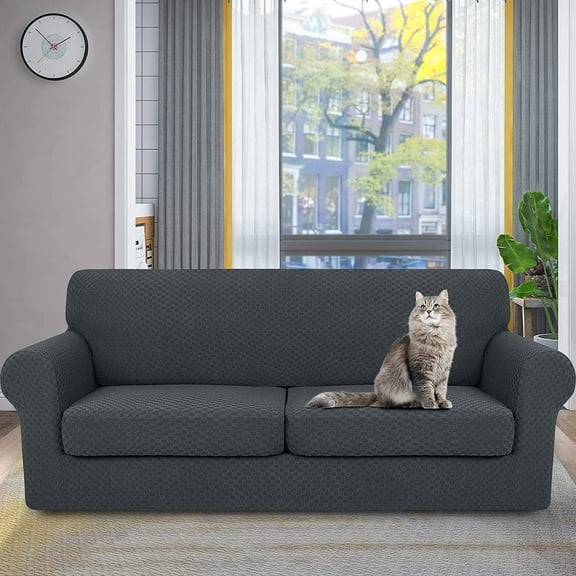 3 Piece Sofa Covers for 2 Cushion Couch - Dark Gray