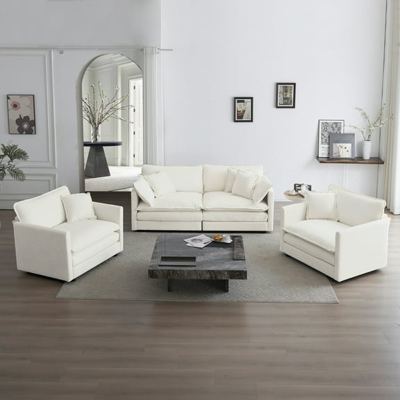3 Piece Sofa Set with Arm Pillows and Toss Pillows Sofa Set Include 2Piece of Arm Chair and One 2-seat Sofa Space Saving Casual Sofa Set for Living Room