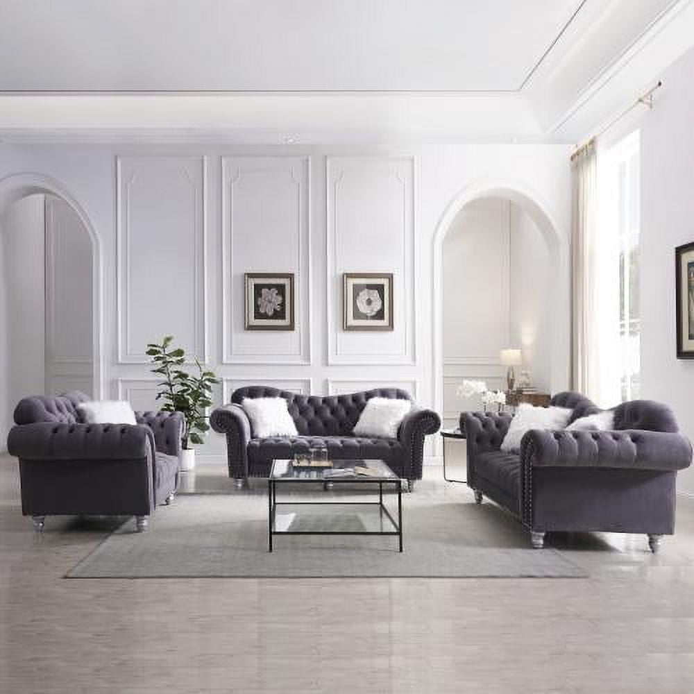 ARCTICSCORPION 3 Piece Contemporary Velvet Living Room Set Gray