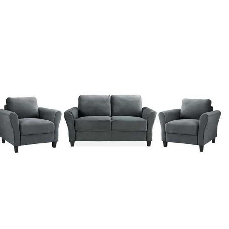 3 Piece Sofa Set with Loveseat and Set of 2 Accent Chairs in Dark Gray