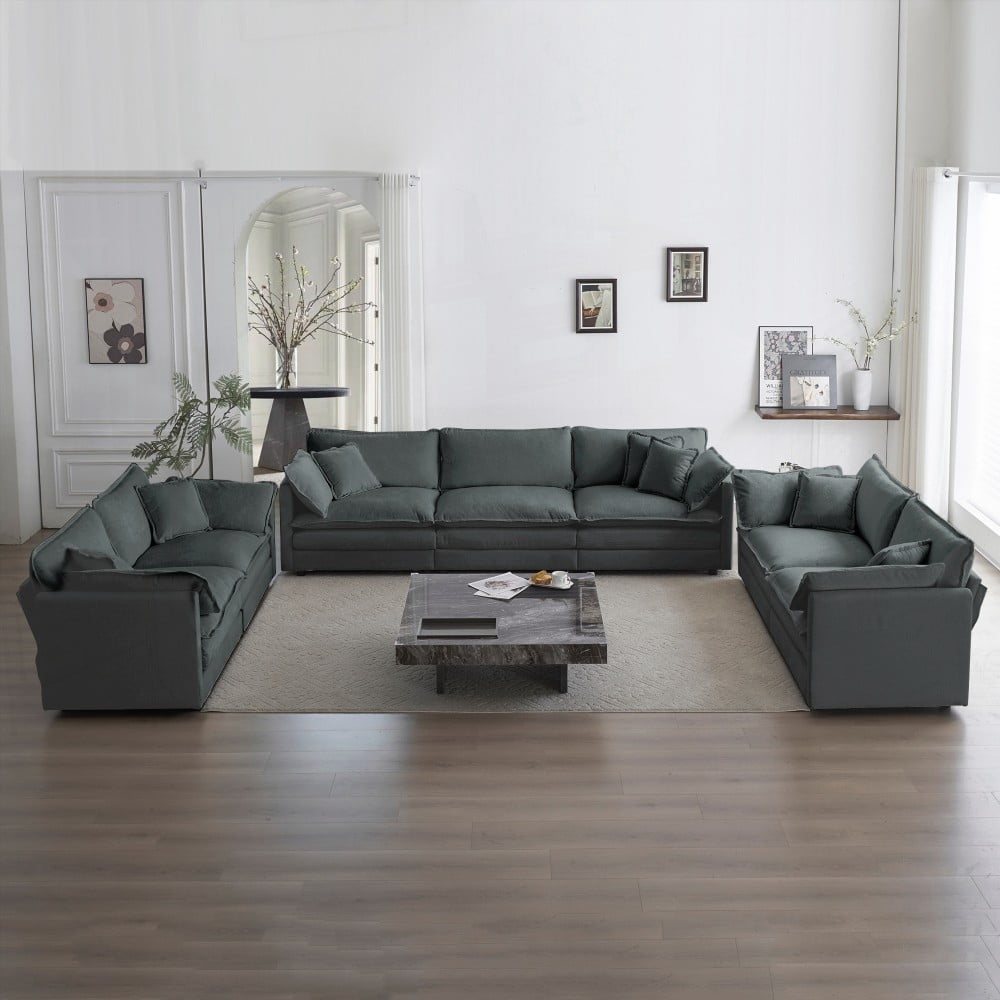 Modern Gray Chenille 3-Piece Sofa Set (2x2 Seater + 1x3 Seater) with ...