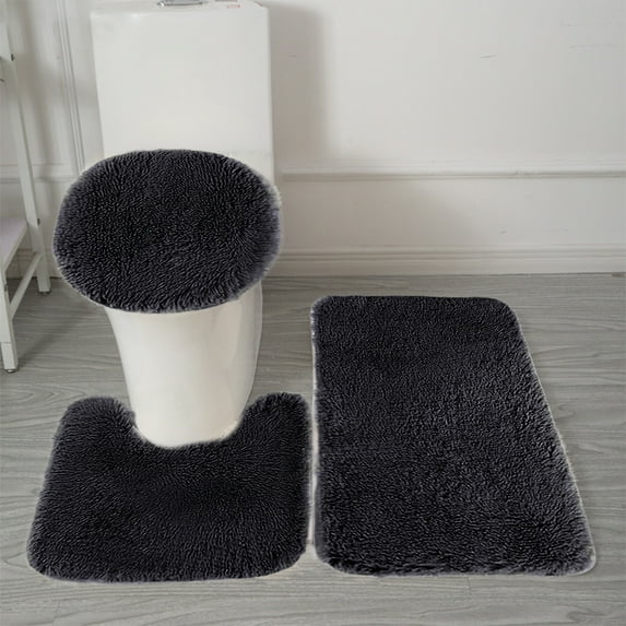 3-Piece Soft Velvet Fleece Bathroom Rug Set with Non-Slip Backing for Toilet and Shower Floor Machine Washable