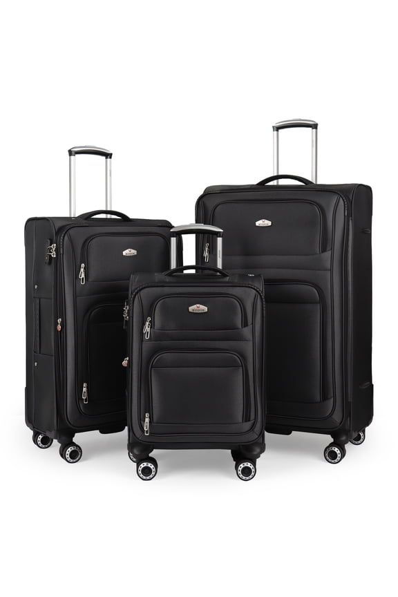 3-Piece Softside Luggage Set Lightweight Soft Shell Expandable Suitcase with Spinner Wheels & TSA Lock,20"/26"/30",Black - WD1622