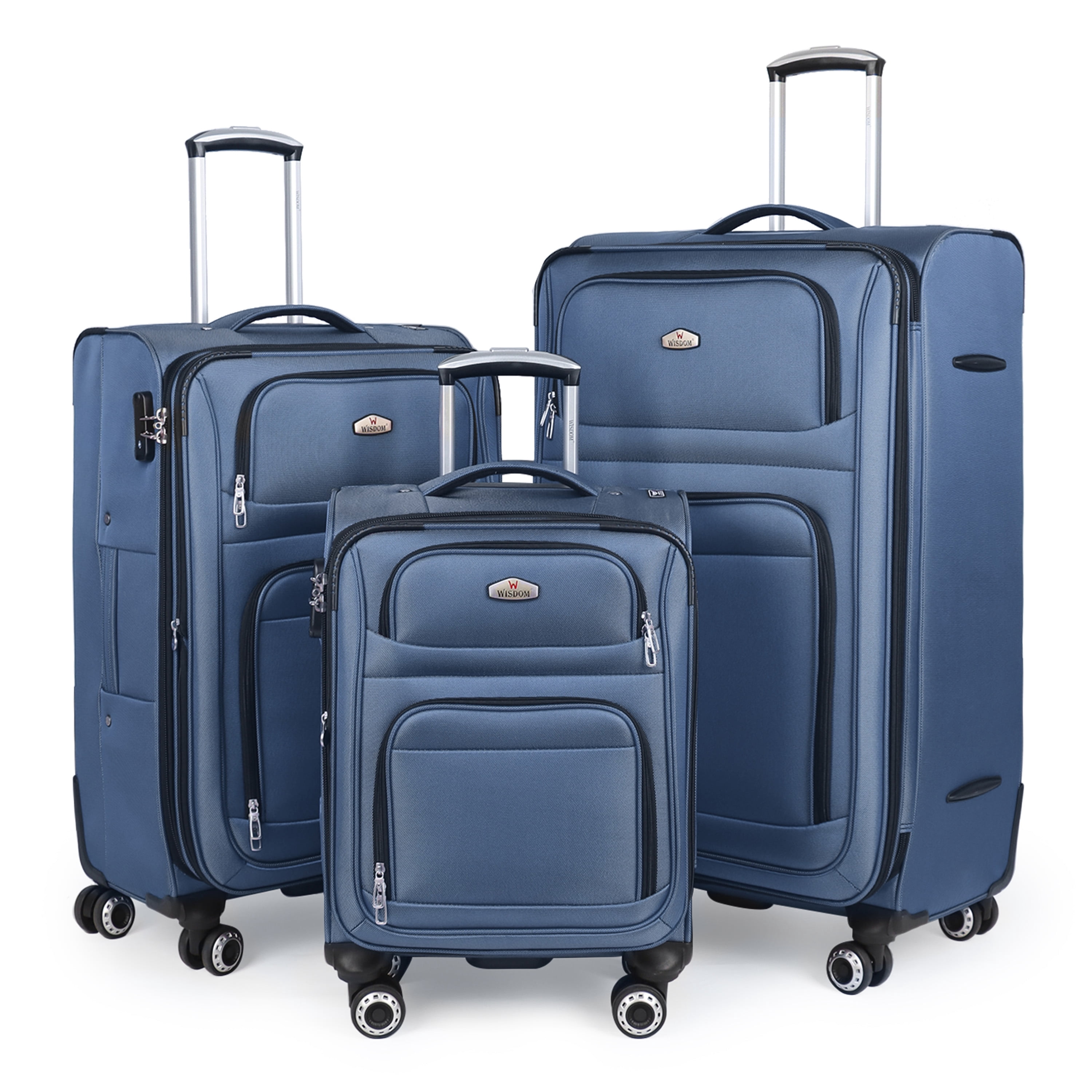 3-Piece Softside Luggage Set Lightweight Soft Shell Expandable Suitcase with Spinner Wheels & TSA Lock,20"/26"/30",Blue - WD1622