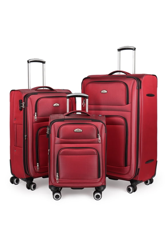 3-Piece Softside Luggage Set Lightweight Soft Shell Expandable Suitcase with Spinner Wheels & TSA Lock,20"/26"/30",Red - WD1622