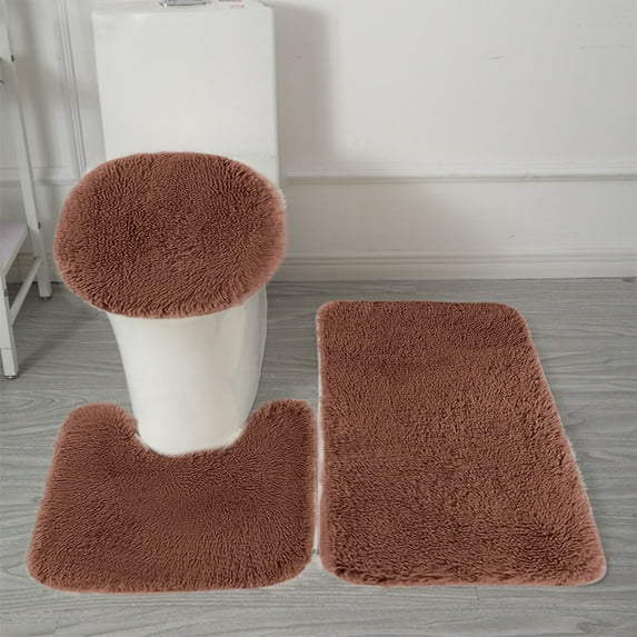 3-Piece Solid Color Bathroom Rug Set - Soft Velvet Fleece Non-Slip Absorbent Toilet Mats Machine Washable in Multiple Sizes and Colors