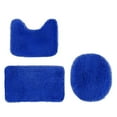 thumbnail image 1 of 3-Piece Solid Color Foam Bath Mat Set - Blue Thick Flocking Plush Mat with Toilet Lid Cover, Non-Slip Absorbent Machine Washable, 1 of 8