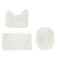 thumbnail image 1 of 3-Piece Solid Color Foam Bath Mat Set - White Thick Flocking Plush Mat with Toilet Lid Cover, Non-Slip Absorbent Machine Washable, 1 of 9